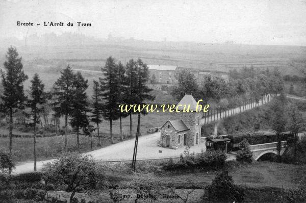 ancienne carte postale de Erezée L'arrêt du Tram