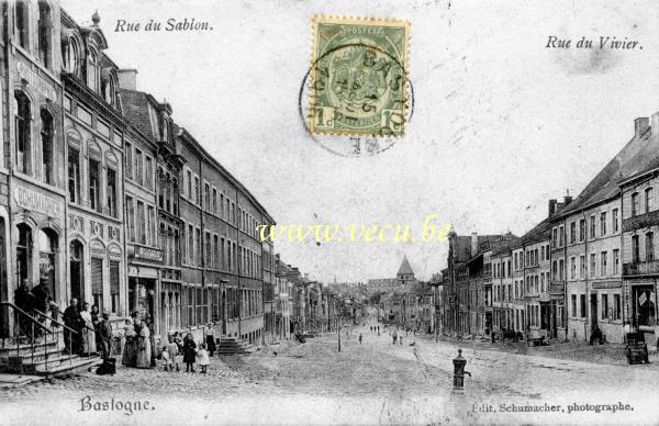 ancienne carte postale de Bastogne Rue du sablon - Rue du vivier