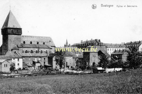 ancienne carte postale de Bastogne Eglise et séminaire