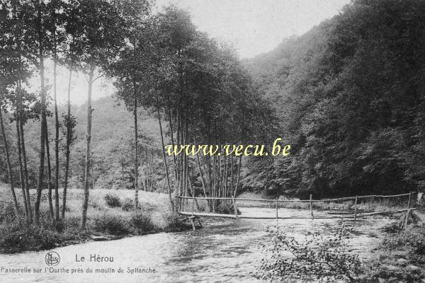 ancienne carte postale de Houffalize Le Hérou - Passerelle sur l'Ourthe près du moulin de Spitanche