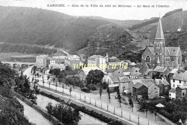ancienne carte postale de Laroche Coin de la ville du côté de Melreux - Le quai et l'Ourthe