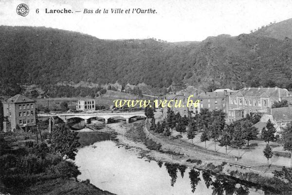 ancienne carte postale de Laroche Bas de la Ville et l'Ourthe
