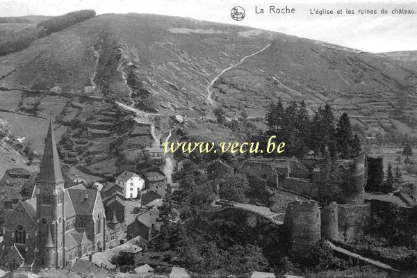 ancienne carte postale de Laroche L'Eglise et les ruines du Château