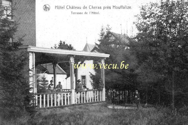 ancienne carte postale de Houffalize Hôtel Château de Cheras près Houffalize - Terrasse de l'hôtel