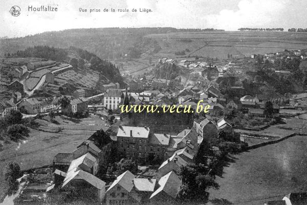 ancienne carte postale de Houffalize Vue prise de la route de Liège