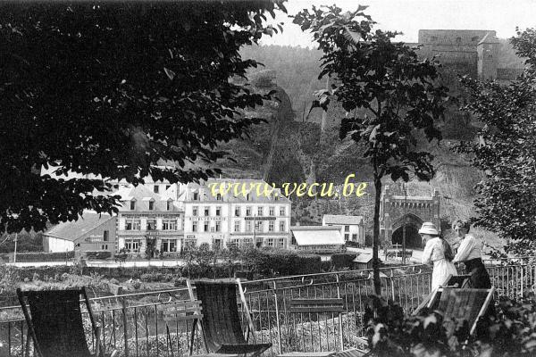 ancienne carte postale de Bouillon Château des moines - Pension de famille - Terrasse de la Semois
