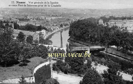 ancienne carte postale de Namur Vue générale de la Sambre et vieux pont de Salzinne