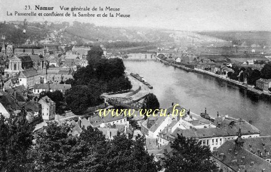 ancienne carte postale de Namur Vue générale de la Meuse. La passerelle et confluent
