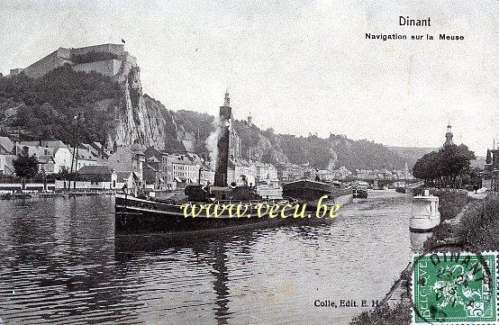 ancienne carte postale de Dinant Navigation sur la Meuse