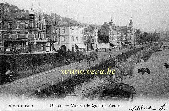 ancienne carte postale de Dinant Vue sur le Quai de Meuse