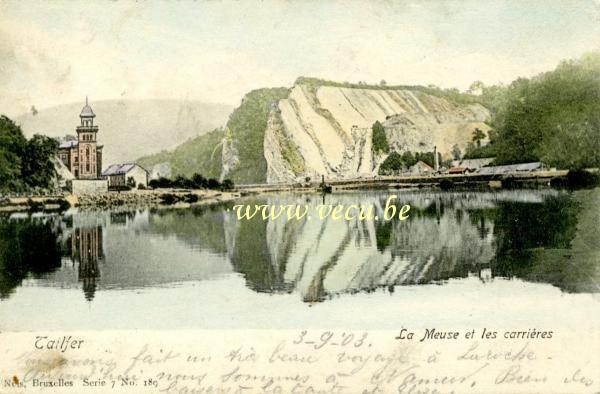 ancienne carte postale de Tailfer La Meuse et les carrières