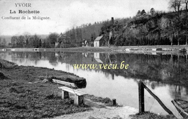ancienne carte postale de Yvoir La Rochette confluent de la Molignée