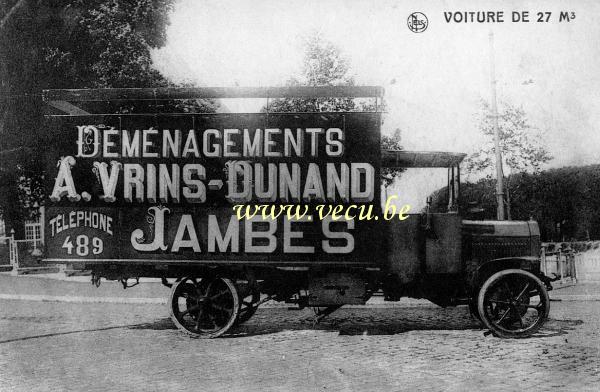 ancienne carte postale de Jambes Déménagements A. Vrins - Dunand - Voiture 27 m3