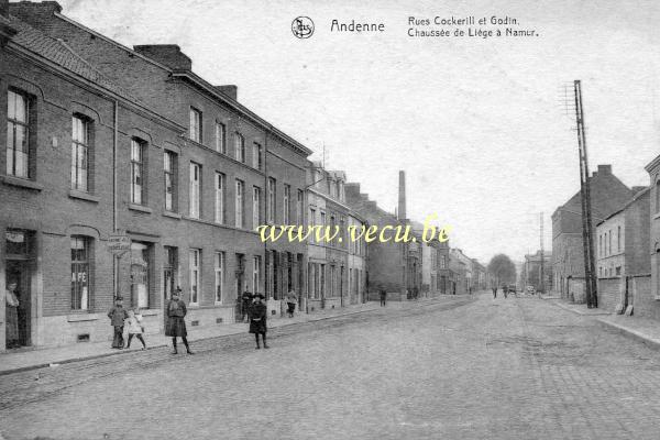 ancienne carte postale de Andenne Rues Cockerill et Godin. Chaussée de Liège à Namur.