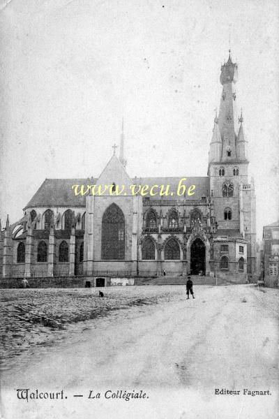 ancienne carte postale de Walcourt La Collégiale