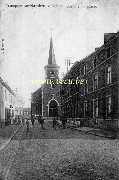 ancienne carte postale de Jemeppe-sur-Sambre Rue du Cortil et la place