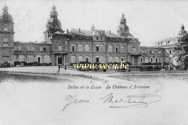 ancienne carte postale de Houyet Vallée de la Lesse.  Le Château d'Ardenne  (fin 19ème, incendié en 1968, démoli en 1970)