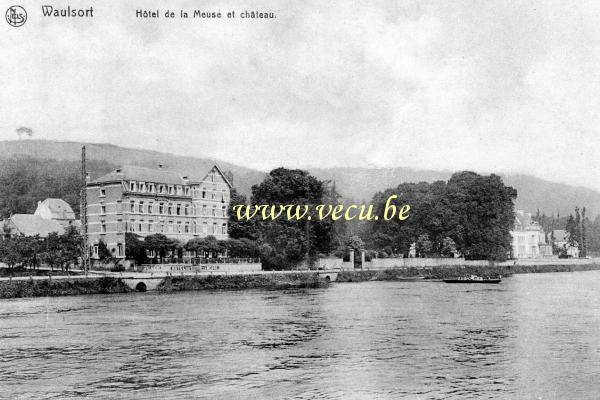ancienne carte postale de Waulsort Hôtel de la Meuse et château