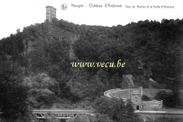 ancienne carte postale de Houyet Château d'Ardenne - Tour du Rocher et la Halte (gare réservée aux clients et invités)