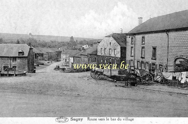 ancienne carte postale de Sugny Route vers le bas du village