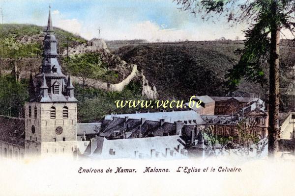 ancienne carte postale de Malonne L'Eglise et le Calvaire