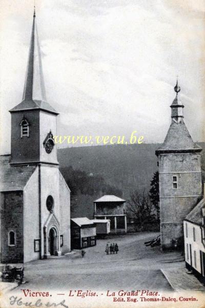 ancienne carte postale de Vierves-sur-Viroin L'église - La Grand'Place