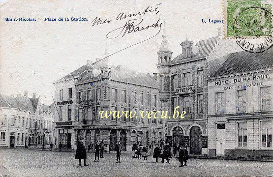 ancienne carte postale de Saint-Nicolas Place de la Station