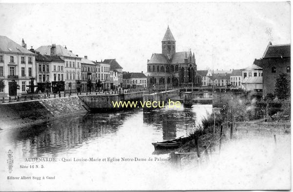 ancienne carte postale de Audenarde Quai Louise-Marie et Eglise Notre Dame de Palmele