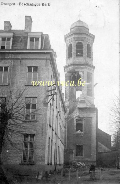 postkaart van Drongen Beschadigde kerk