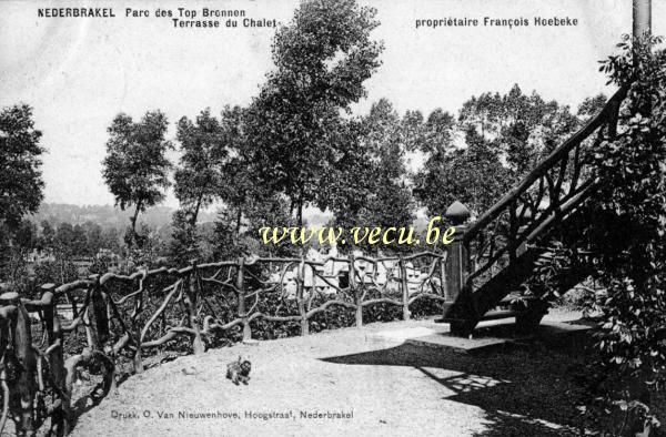 ancienne carte postale de Nederbrakel Parc des Top Bronnen - Terasse du Châlet - Propriétaire François Hoebeke