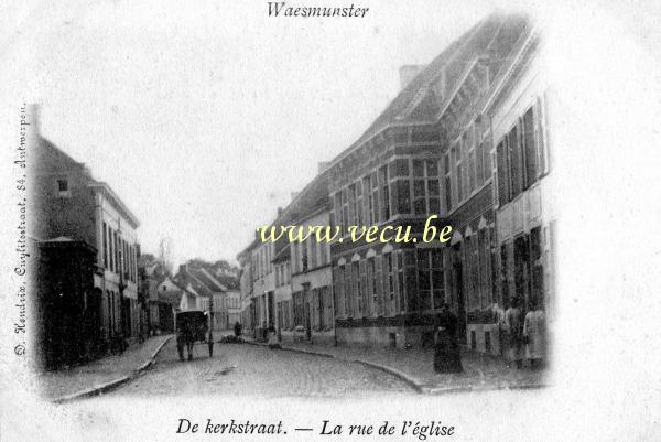 ancienne carte postale de Waesmunster La rue de l'église