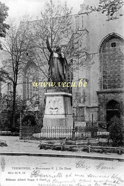 ancienne carte postale de Termonde Monument P. J. De Smet