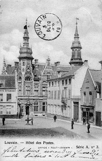 ancienne carte postale de Louvain Hôtel des Postes