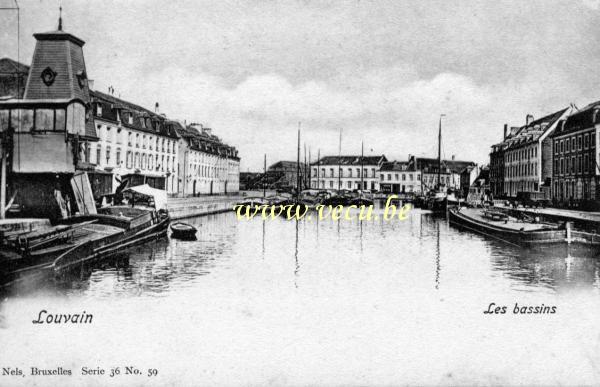 ancienne carte postale de Louvain Les bassins