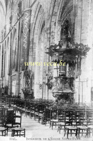 ancienne carte postale de Hal Intérieur de l'église Notre Dame