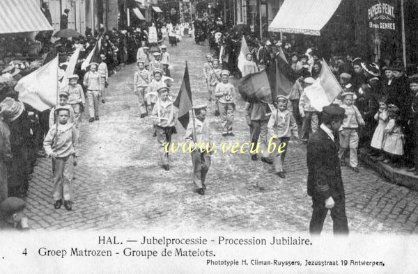 ancienne carte postale de Hal Procession jubilaire - Groupe de matelots