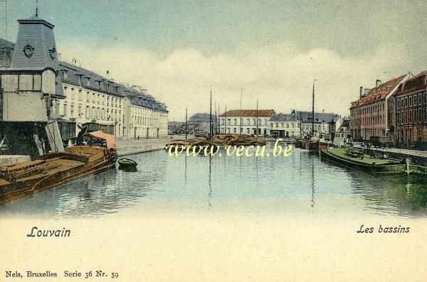 ancienne carte postale de Louvain Les bassins