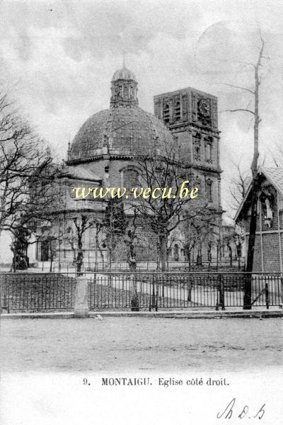 ancienne carte postale de Montaigu Eglise côté droit.