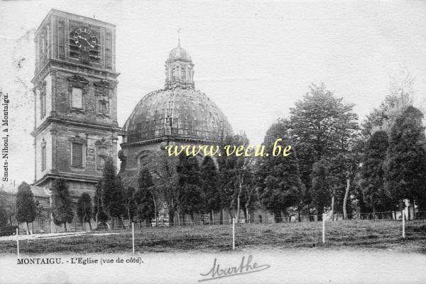 ancienne carte postale de Montaigu L'Eglise (vue de côté)