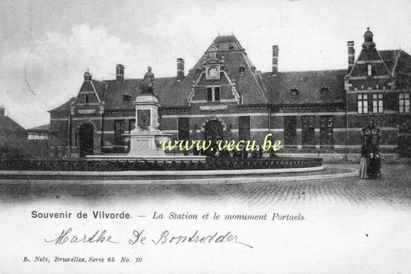 ancienne carte postale de Vilvorde La Station et le monument Portaels