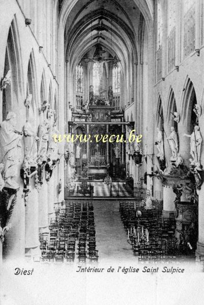 ancienne carte postale de Diest Intérieur de l'église Saint Sulpice