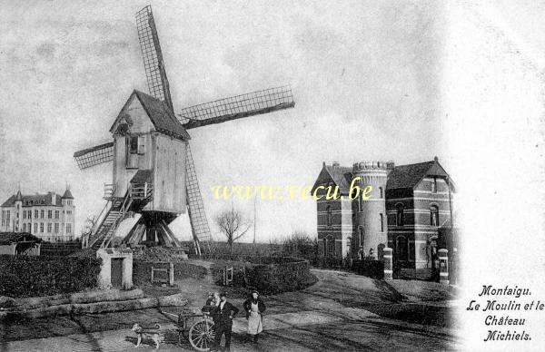 ancienne carte postale de Montaigu Le Moulin et le Château Michiels