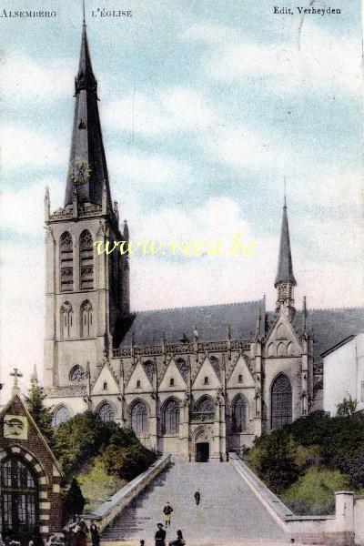 ancienne carte postale de Alsemberg L'église