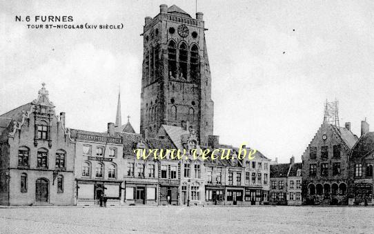 ancienne carte postale de Furnes Tour st-Nicolas