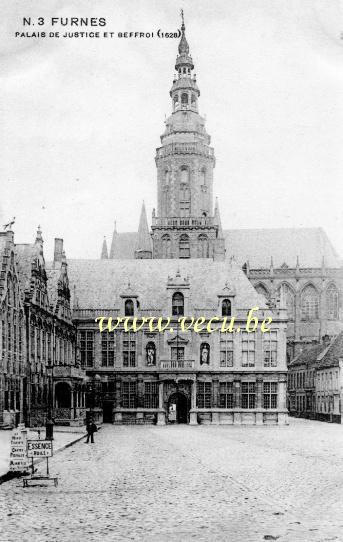 ancienne carte postale de Furnes Palais de justice et beffroi