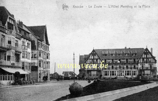 ancienne carte postale de Knokke L'hôtel Memling et la place