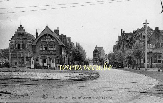 ancienne carte postale de Duinbergen Rue des champs et café Belle-Vue