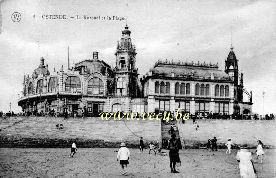 ancienne carte postale de Ostende Le kursaal et la Plage