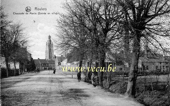 ancienne carte postale de Roulers Chaussée de Menin (entrée en ville)