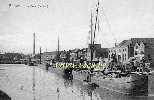 ancienne carte postale de Roulers Le canal (en aval)